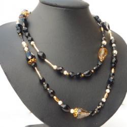 Black and Gold Glamour - vintage style multi-strand necklace